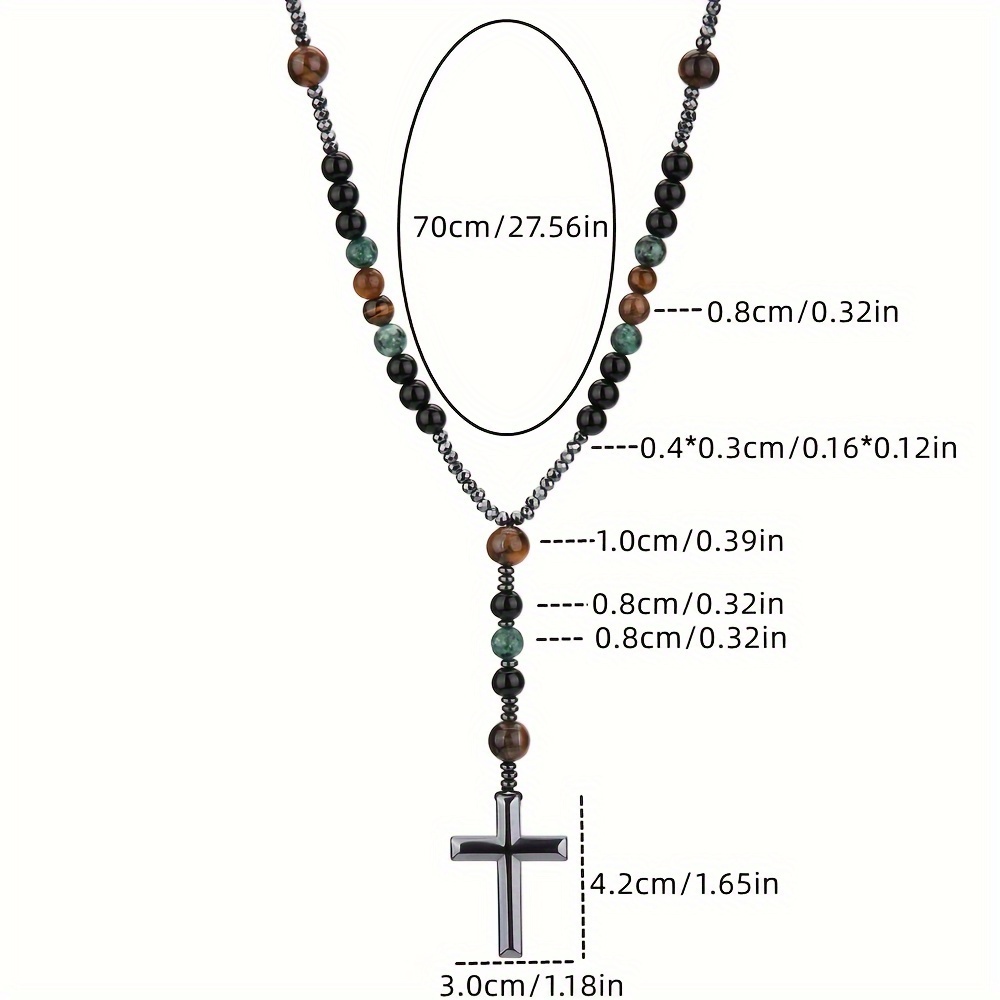 African Pine Yellow Tiger Eye Retro Natural Stone Long Cross Necklace